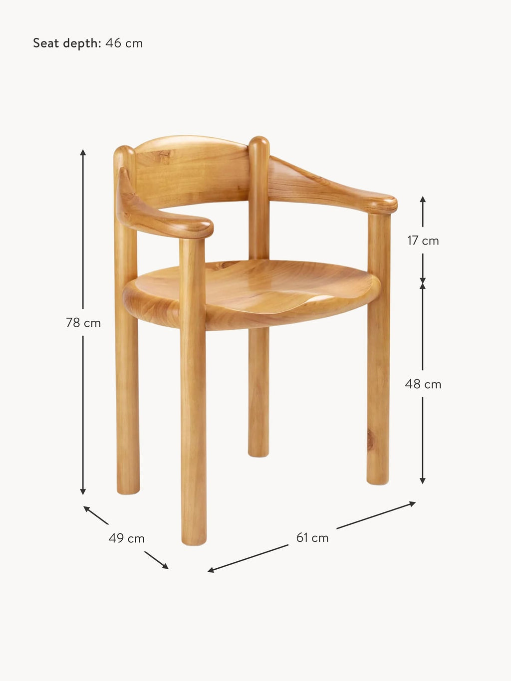 Ashley Pine Wood Dining Chair with Armrests