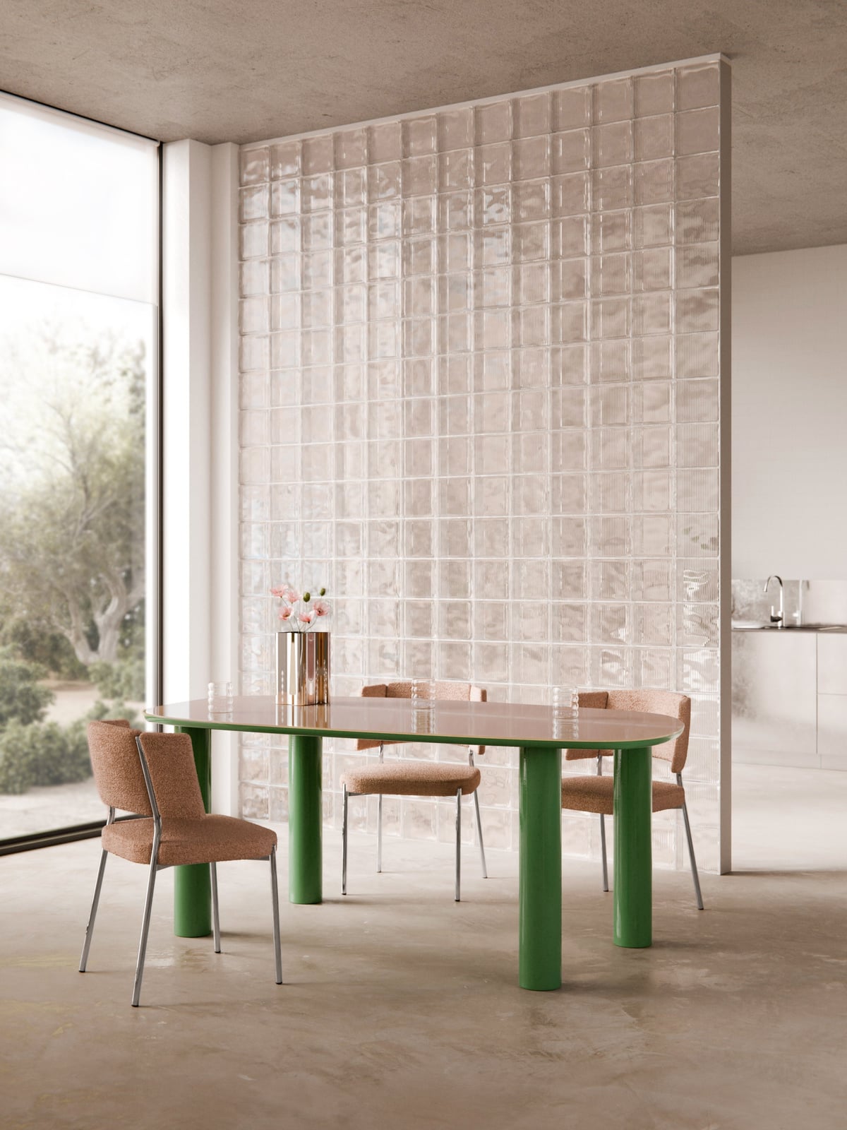 Barlow Organic Dining Table with Glass Top, 200 x 110 cm