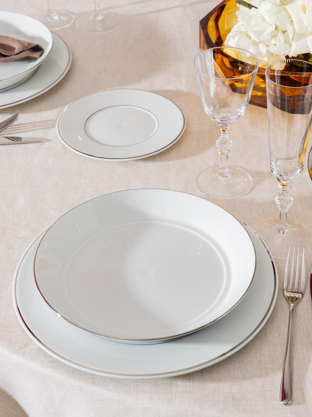 Beckwith Handmade Porcelain Dinner Plates with Platinum Rim, Set of 2