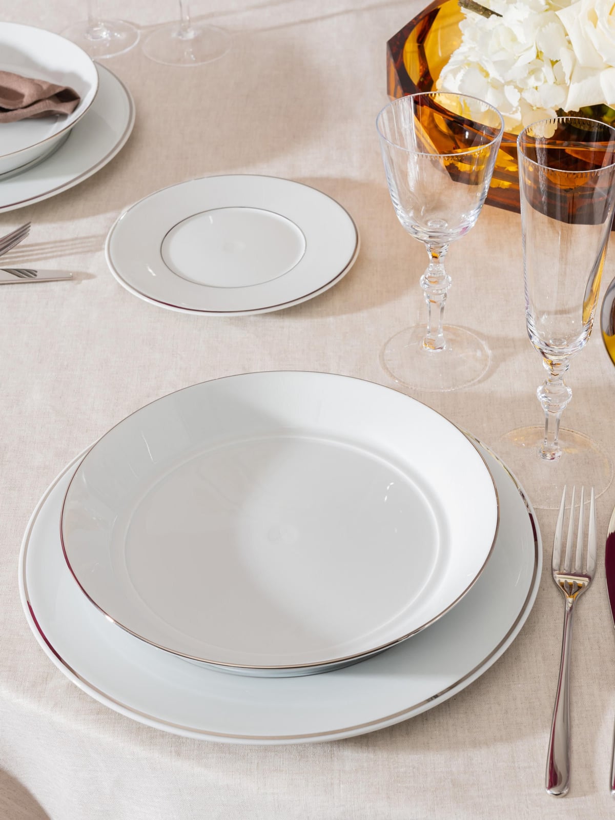 Beckwith Handmade Porcelain Pasta Plates with Platinum Rim, Set of 2
