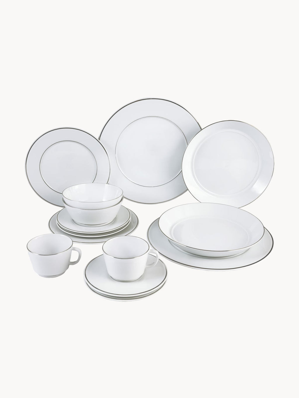Beckwith Handmade Porcelain Tableware Set with Hand-Painted Platinum Rim, 2 People, Set of 14