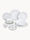 Beckwith Handmade Porcelain Tableware Set with Hand-Painted Platinum Rim, 2 People, Set of 14