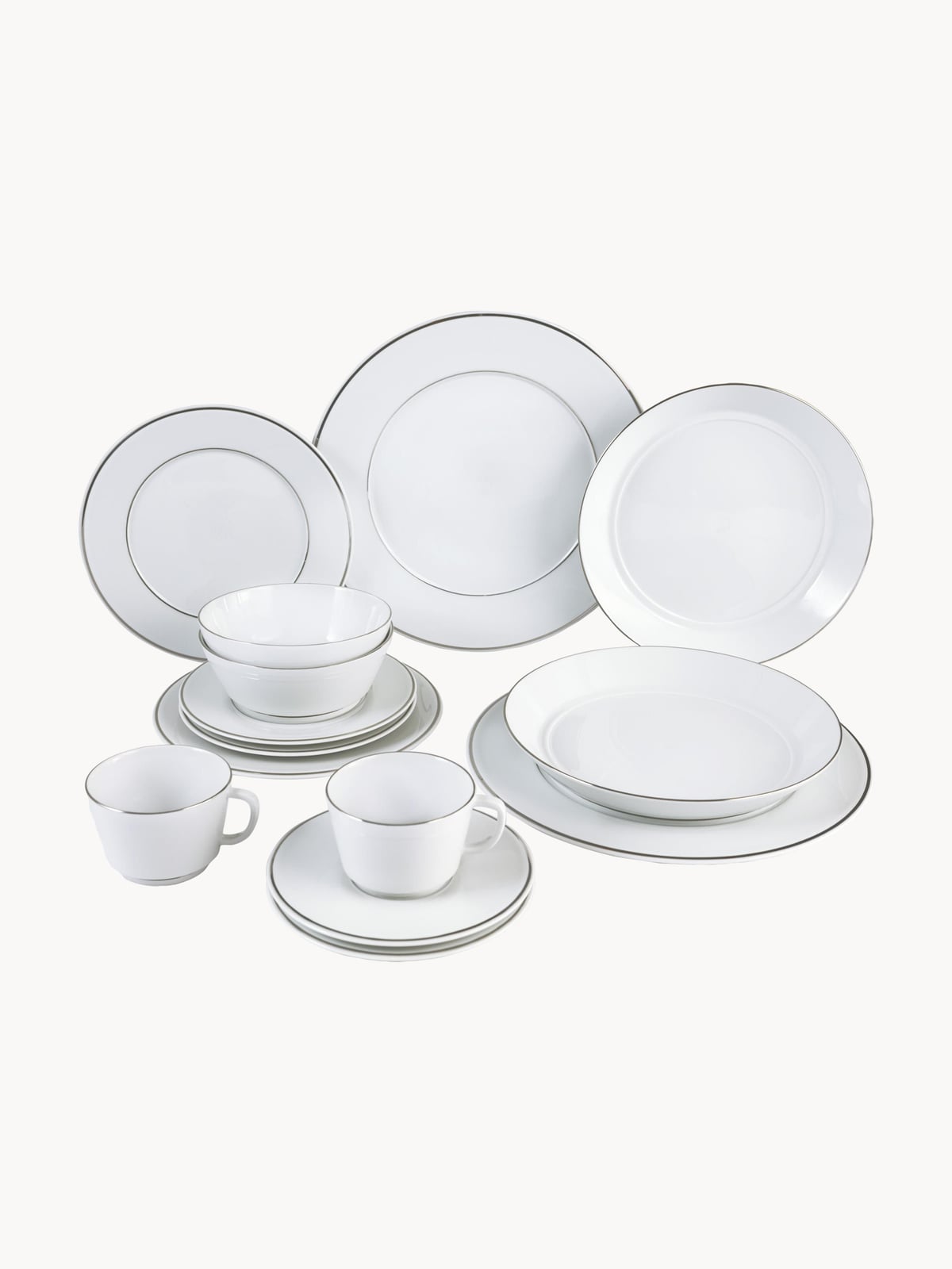 Beckwith Handmade Porcelain Tableware Set with Hand-Painted Platinum Rim, 2 People, Set of 14