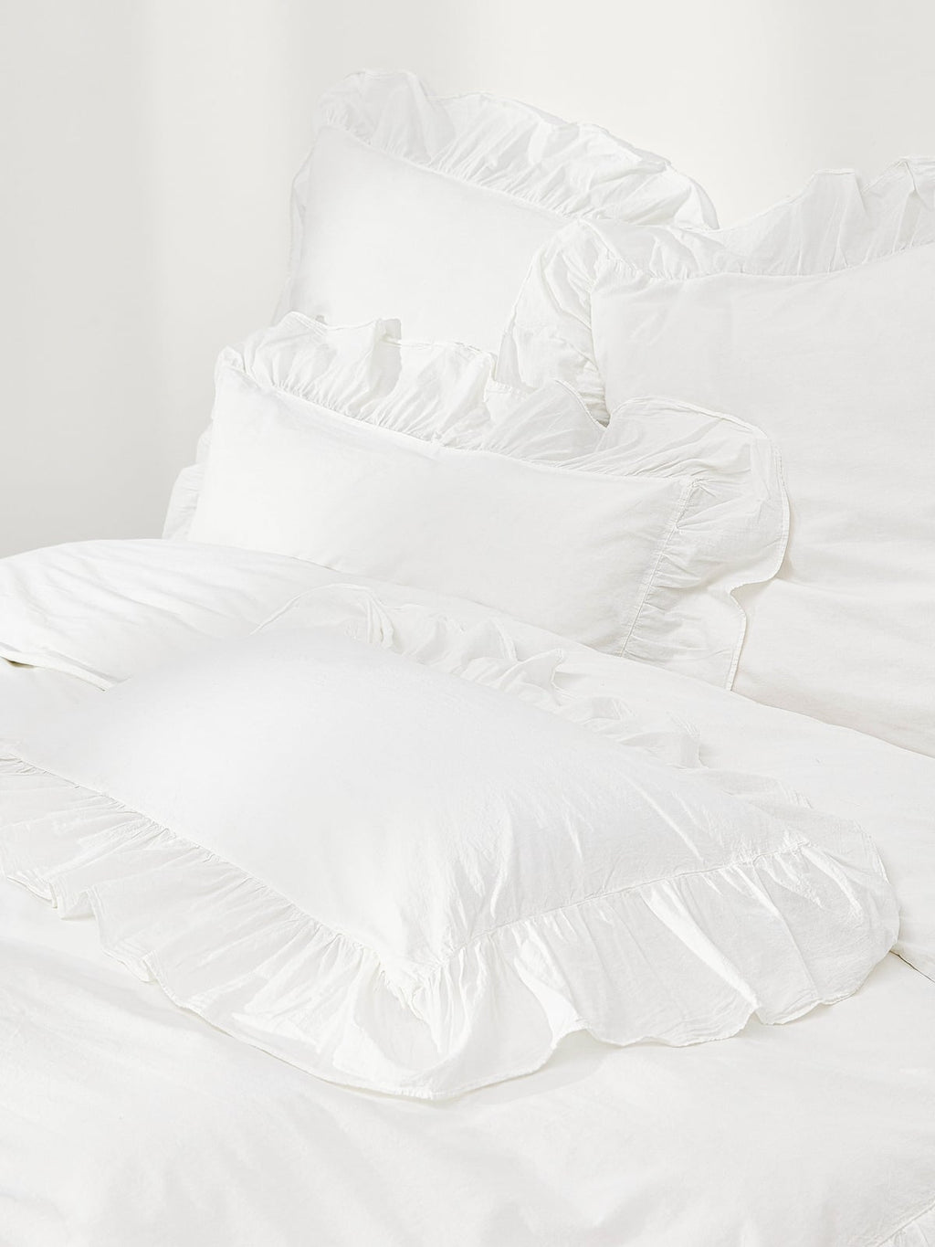 Bramley Washed Cotton Percale Pillowcase with Ruffles