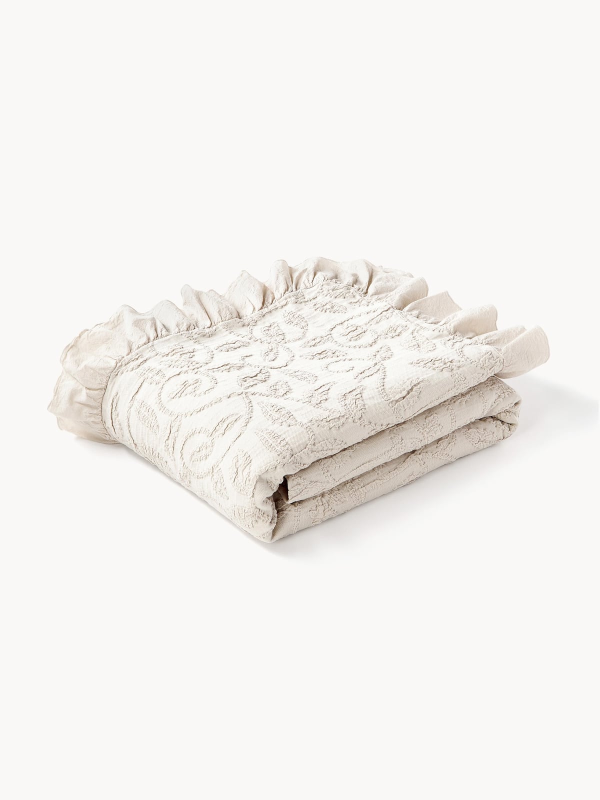 Burnham Structured Cotton Blanket with Ruffles and Floral Pattern