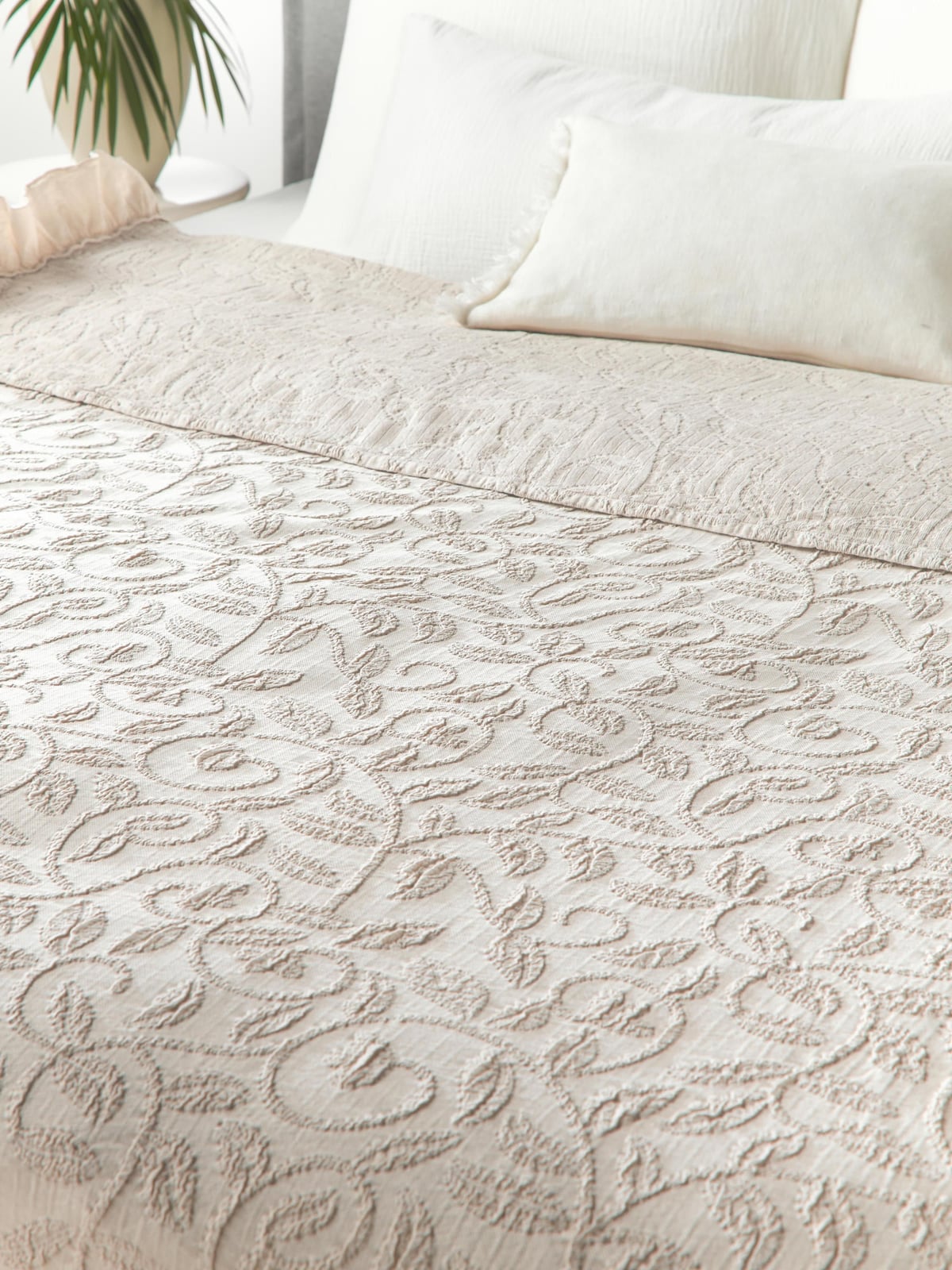 Burnham Structured Cotton Blanket with Ruffles and Floral Pattern
