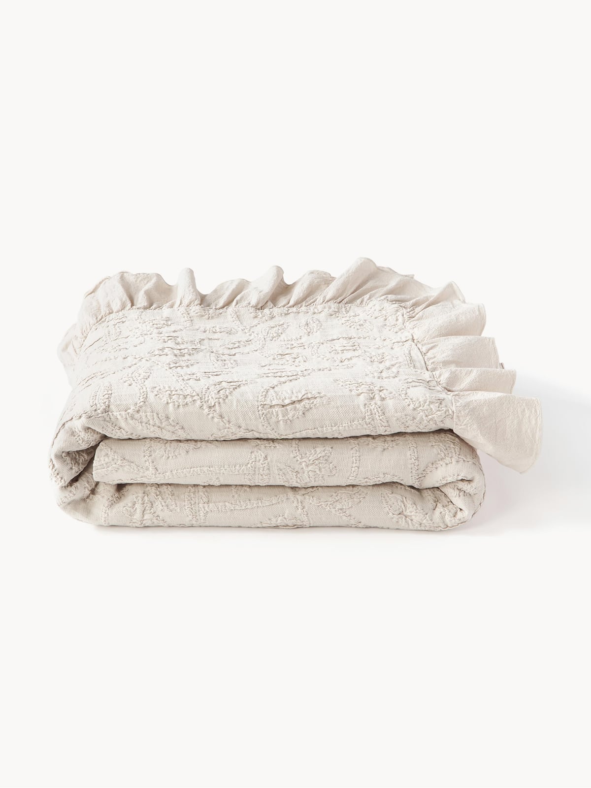 Burnham Structured Cotton Blanket with Ruffles and Floral Pattern