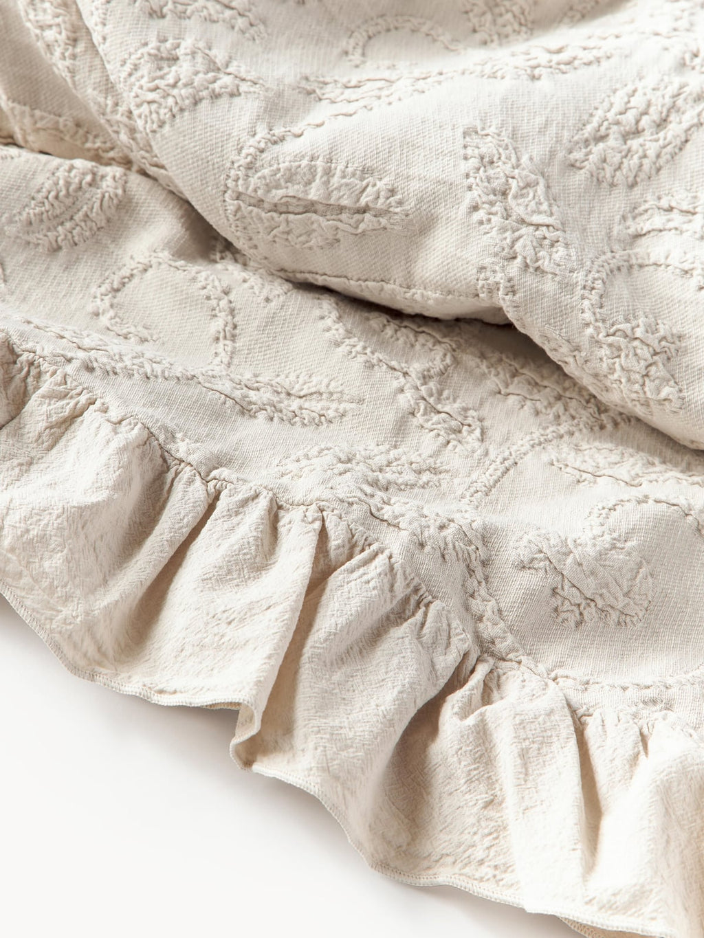Burnham Structured Cotton Blanket with Ruffles and Floral Pattern