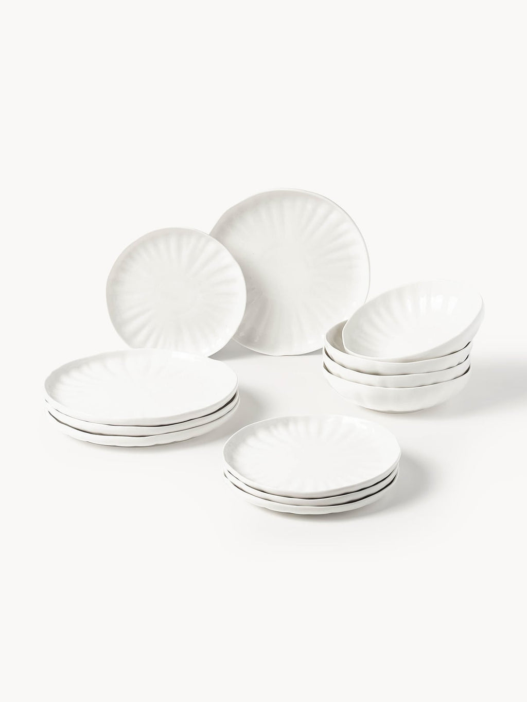 Cotgrave Porcelain Tableware Set with Embossed Pattern, 4 People, Set of 12