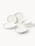 Cotgrave Porcelain Tableware Set with Embossed Pattern, 4 People, Set of 12