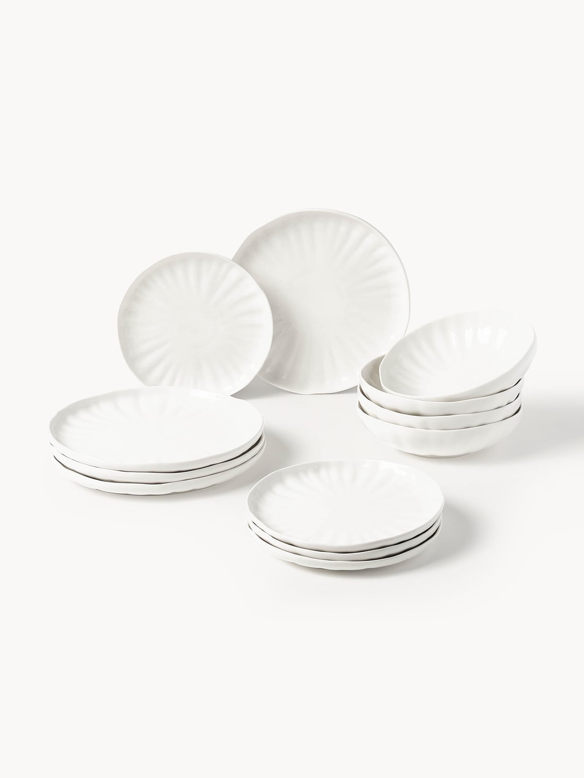 Cotgrave Porcelain Tableware Set with Embossed Pattern, 4 People, Set of 12