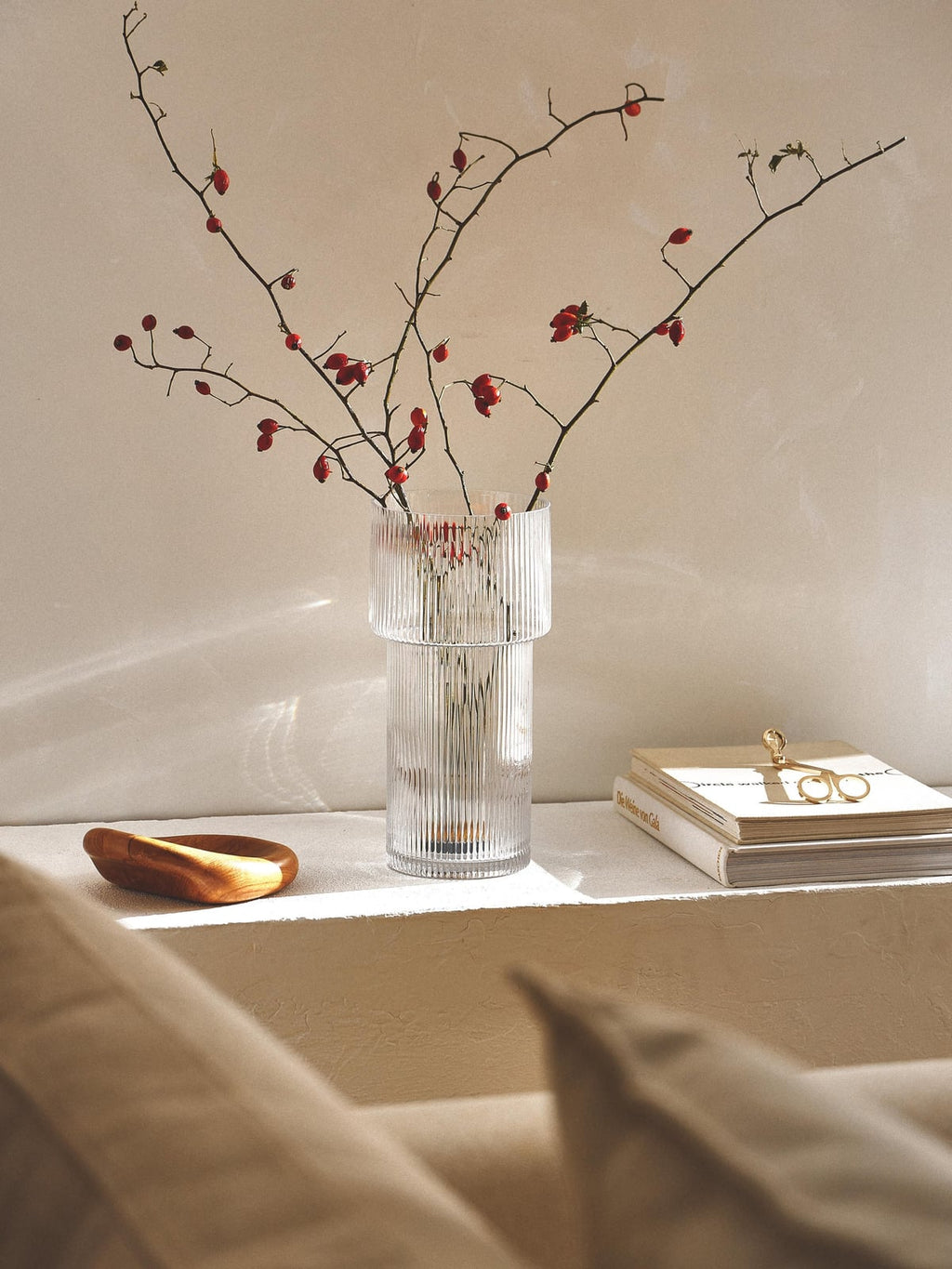 Denholm Glass Vase with Ribbed Surface, H 30 cm