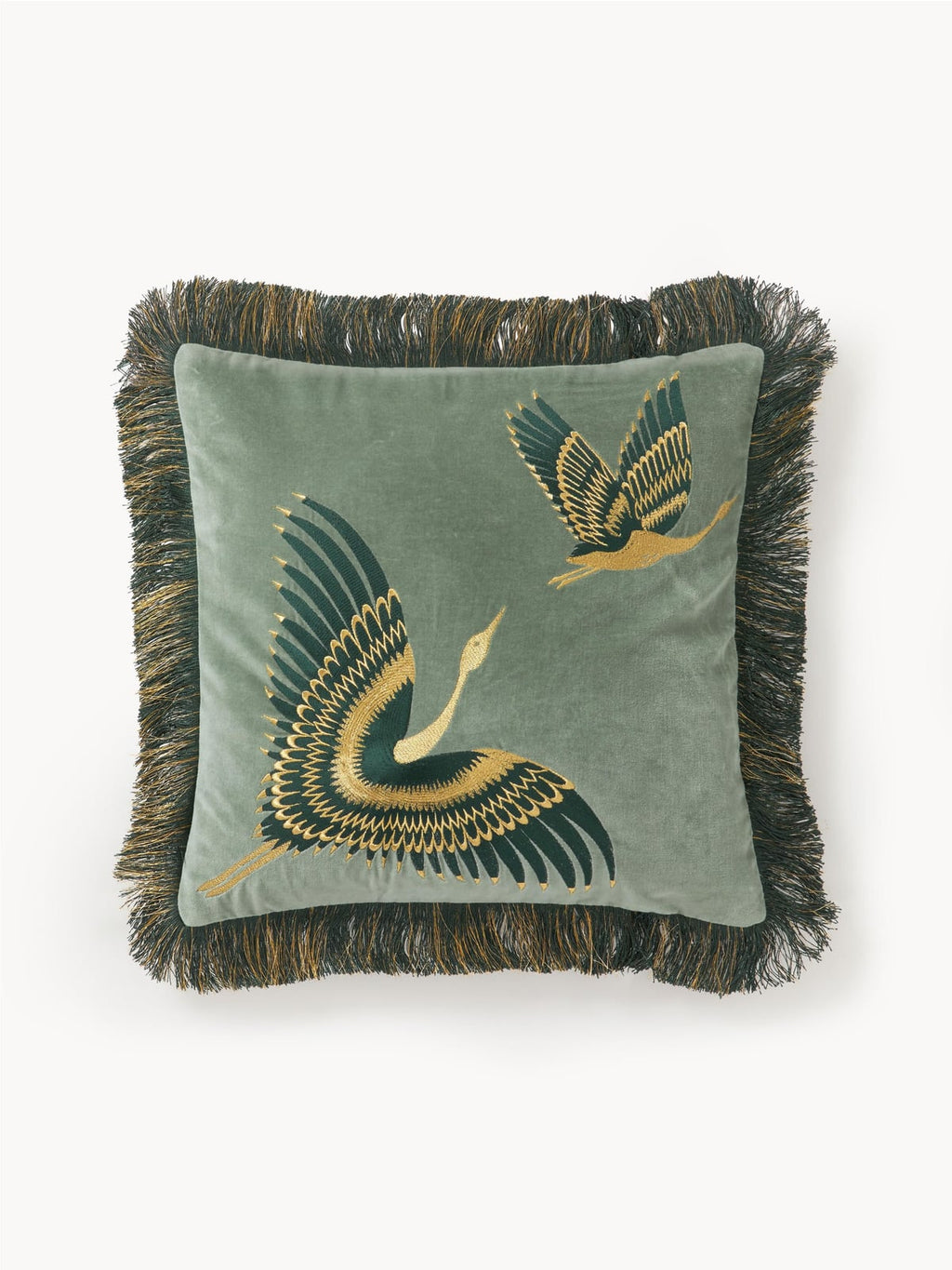 Drayton Embroidered Velvet Cushion Cover with Fringes