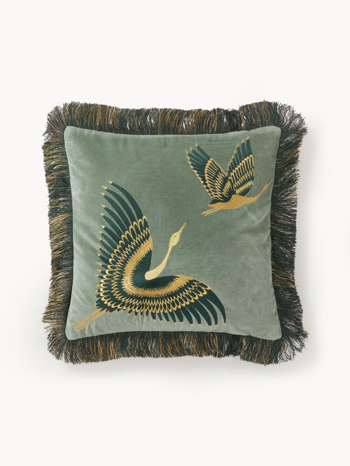 Drayton Embroidered Velvet Cushion Cover with Fringes