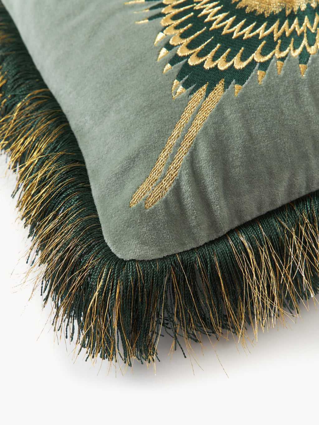 Drayton Embroidered Velvet Cushion Cover with Fringes