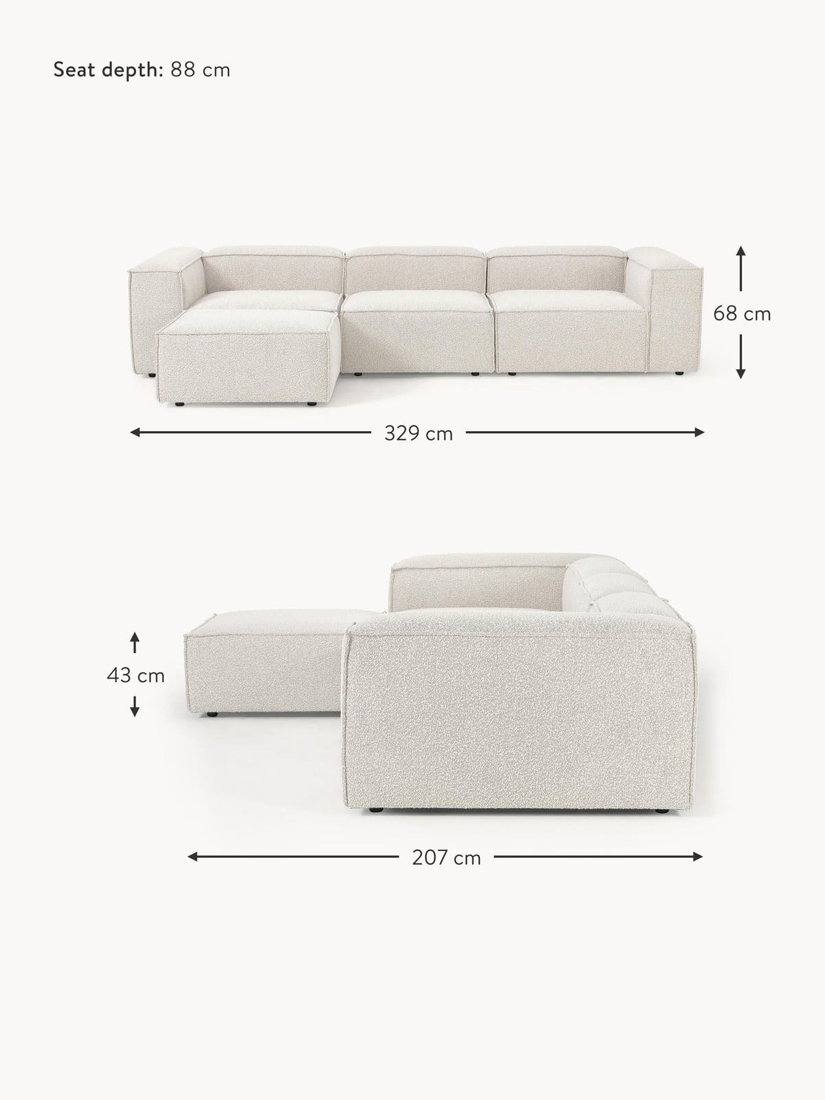 Edenhall Bouclé Modular Sofa (4-seater) with Ottoman (left/right)