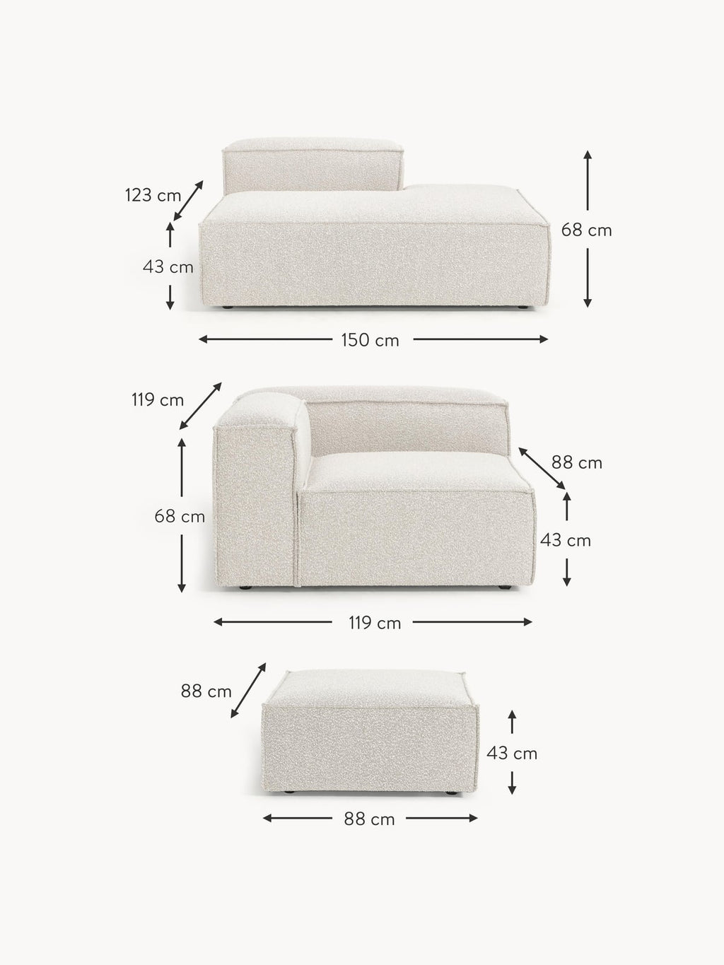 Edenhall Bouclé Modular XL Ottoman