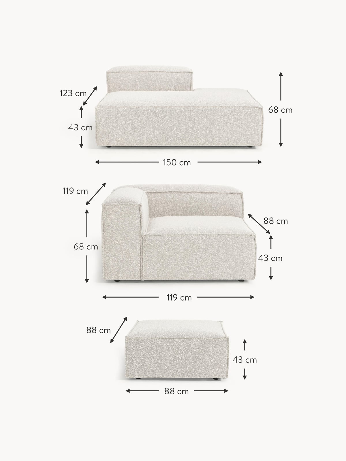 Edenhall Bouclé Modular XL Ottoman