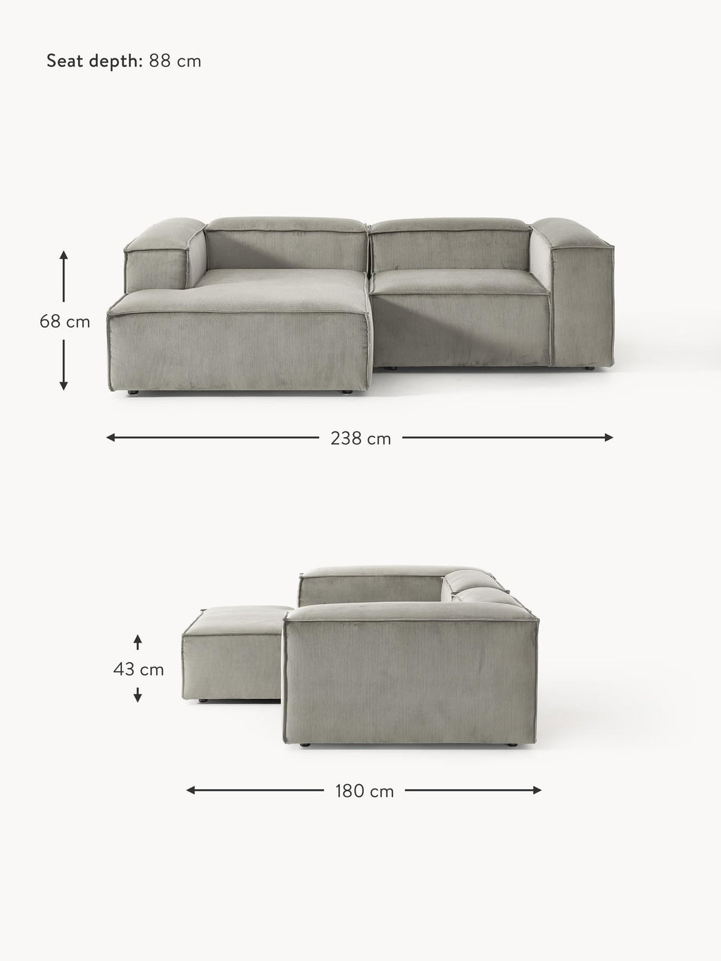 Edenhall Corduroy Modular Corner Sofa (3-seater)