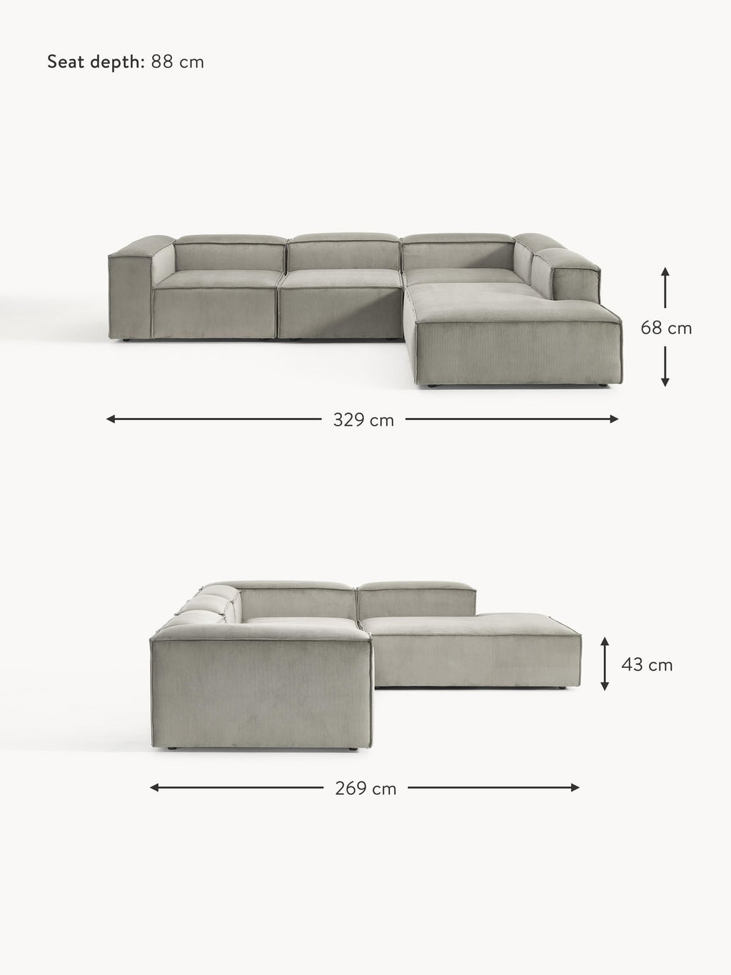 Edenhall Corduroy Modular Corner Sofa (4-seater)