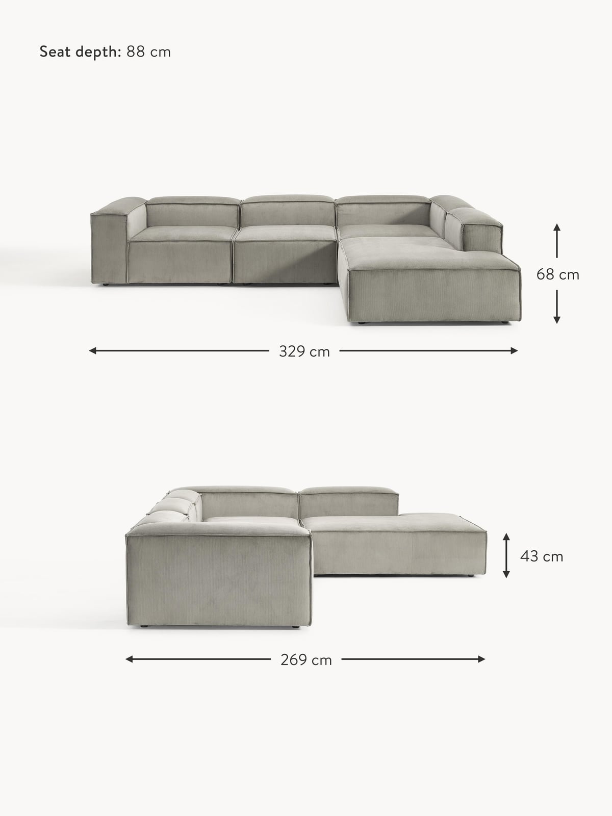 Edenhall Corduroy Modular Corner Sofa (4-seater)