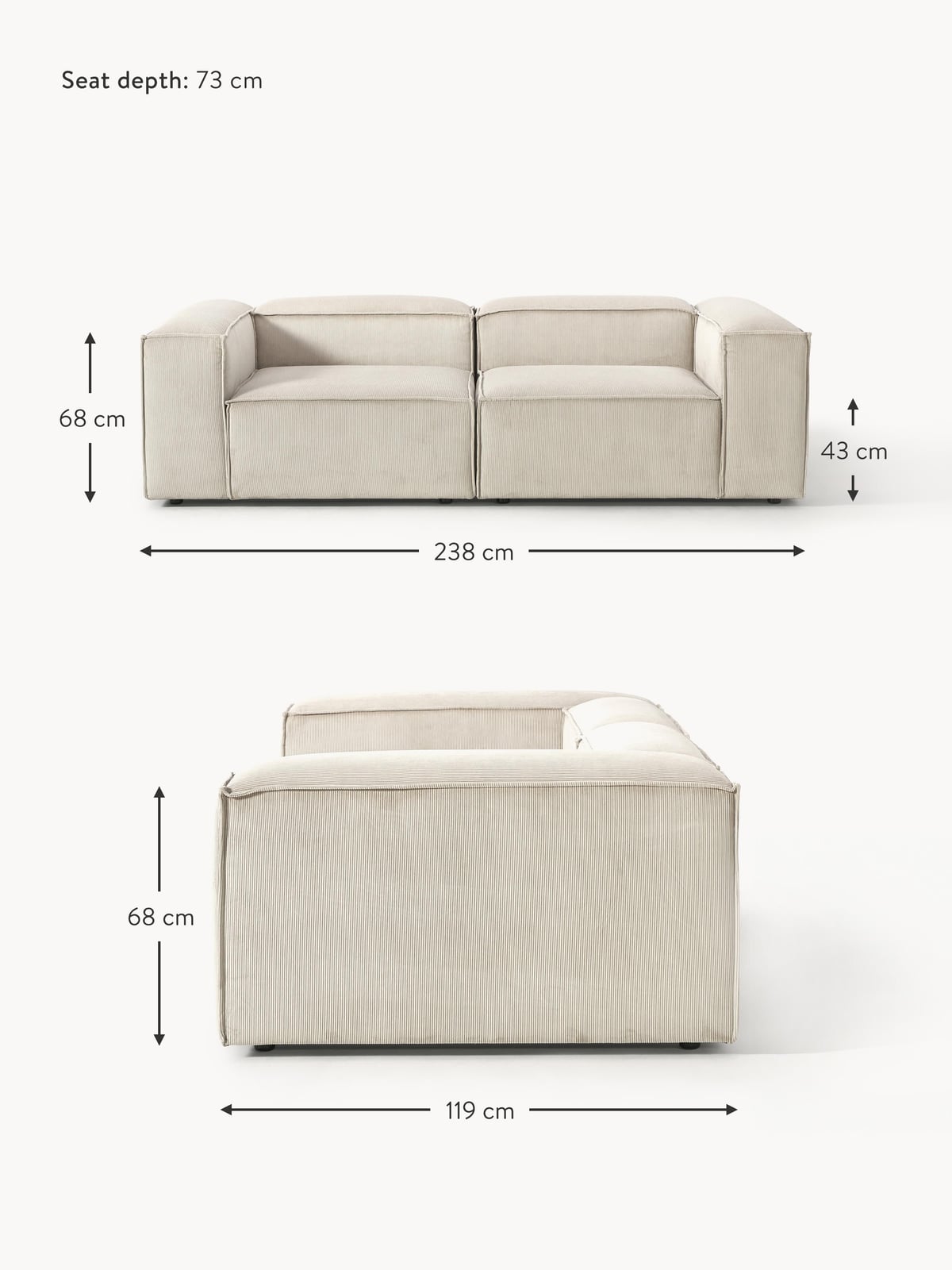 Edenhall Corduroy Modular Sofa (3-seater)