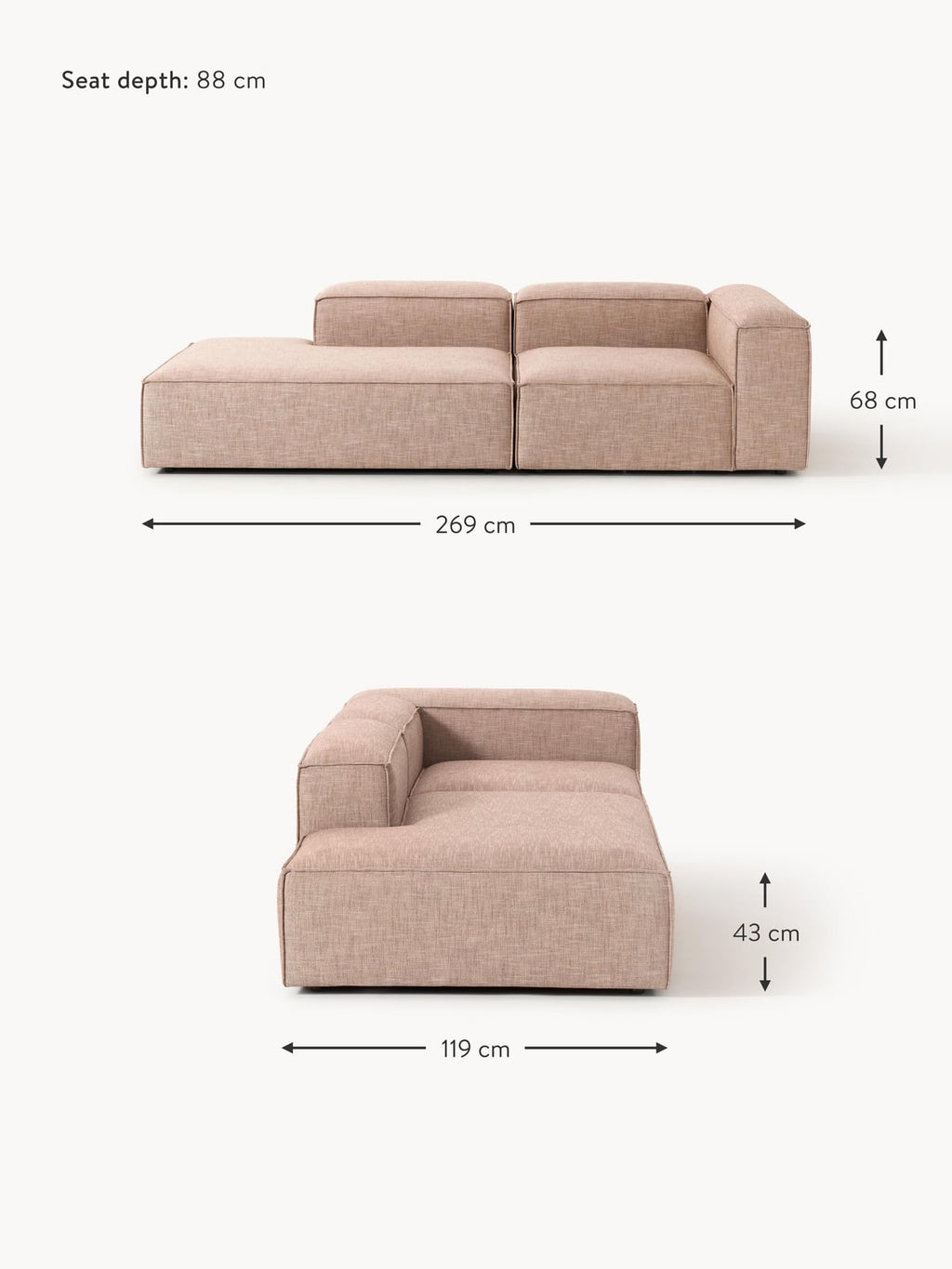 Edenhall Linen Blend Modular Ottoman