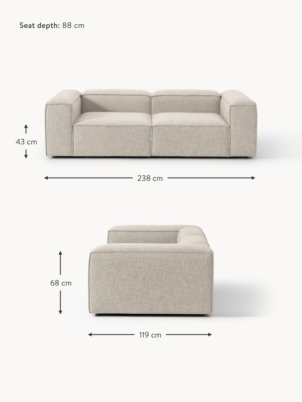 Edenhall Linen Blend Modular Sofa (3-seater)