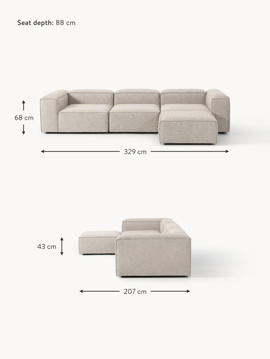Edenhall Linen Blend Modular Sofa (4-seater) with ottoman (left/right)