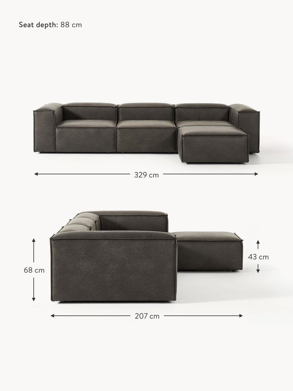 Edenhall Modular Leather Sofa (4-seater) with Ottoman (left/right)