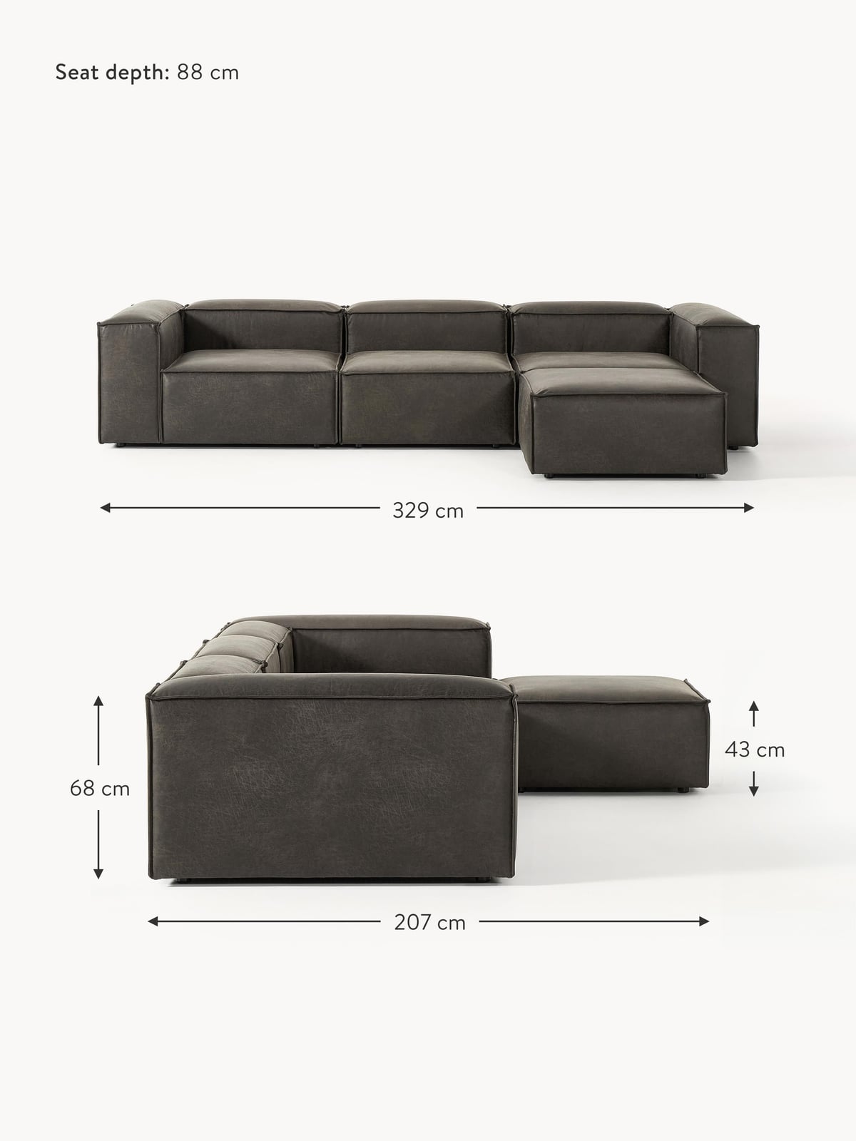 Edenhall Modular Leather Sofa (4-seater) with Ottoman (left/right)