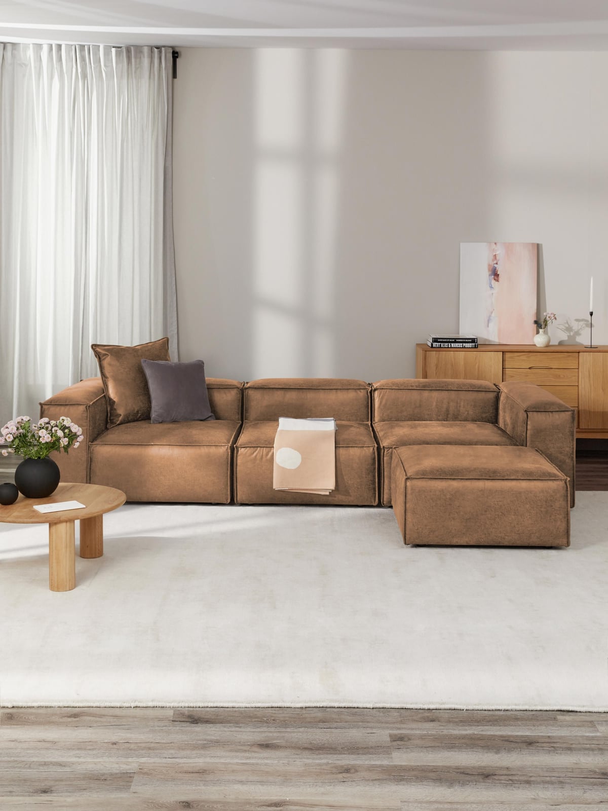 Edenhall Modular Recycled Leather Sofa (4-seater) with Ottoman (left/right)