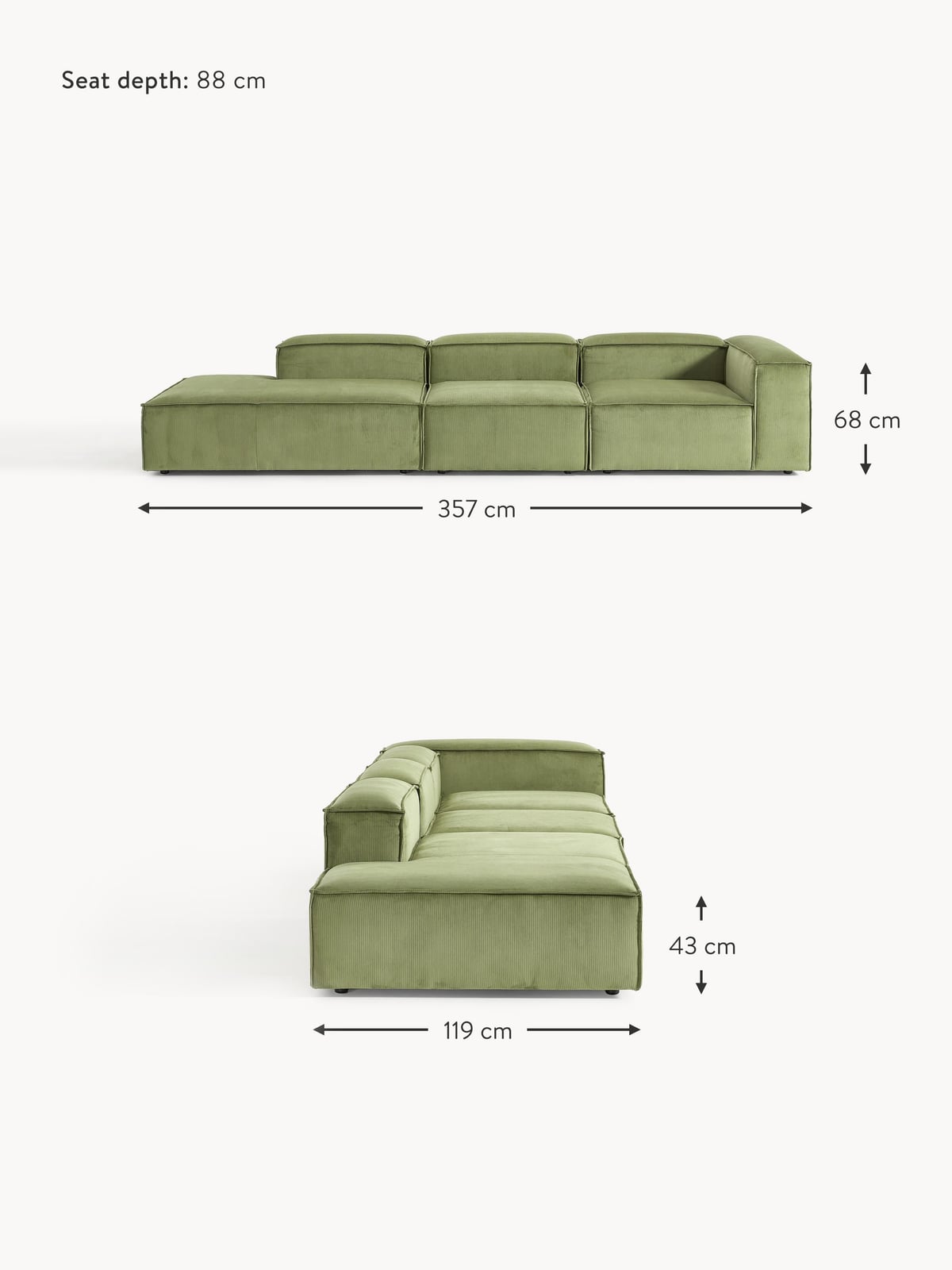 Edenhall XL Corduroy Modular Ottoman