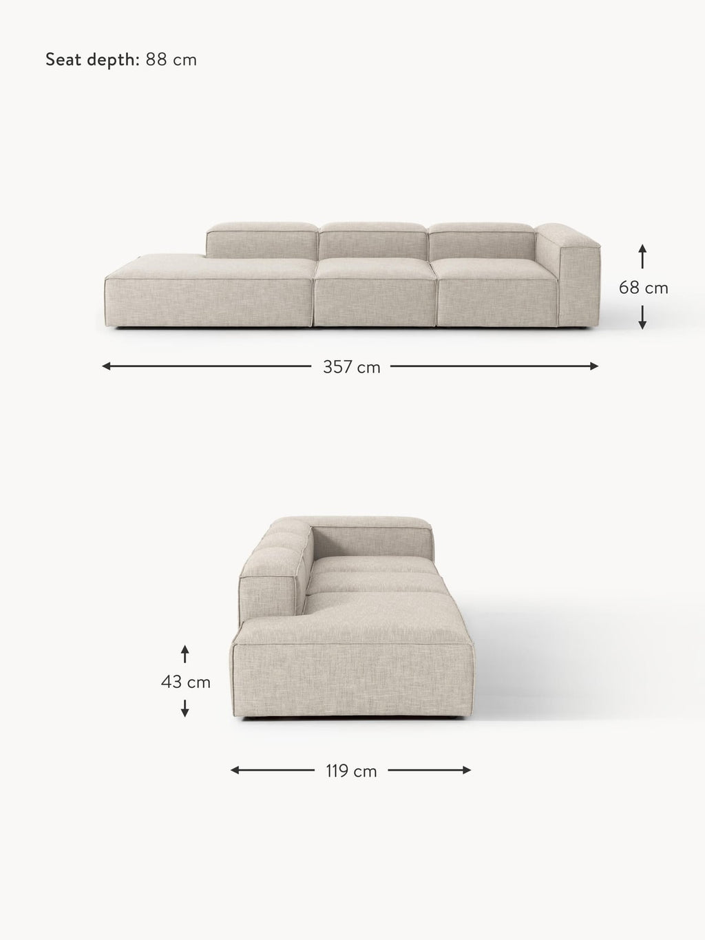 Edenhall XL Linen Blend Modular Ottoman