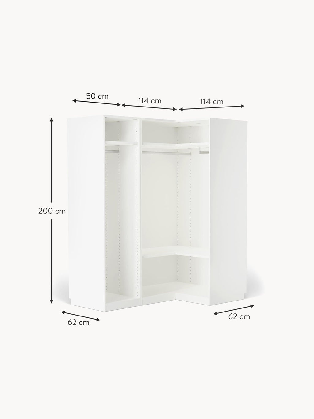 Fairlie Modular Corner Wardrobe, 165 cm Wide, in various sizes
