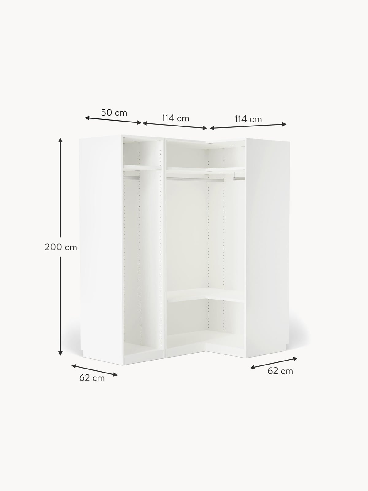 Fairlie Modular Corner Wardrobe, 165 cm Wide, in various sizes