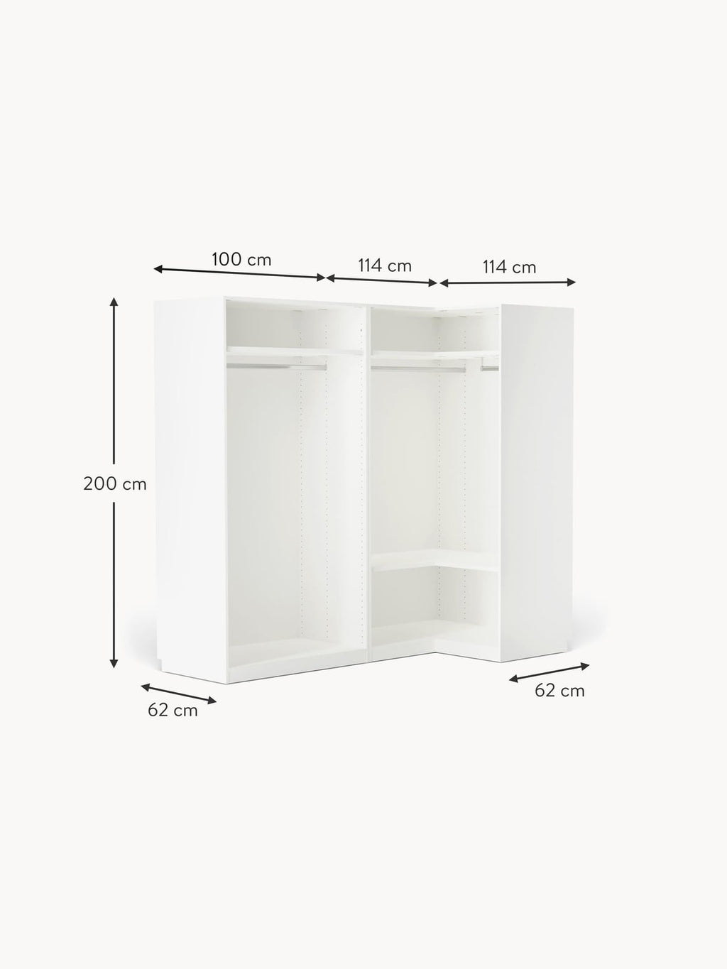 Fairlie Modular Corner Wardrobe, 215 cm Wide, in various sizes