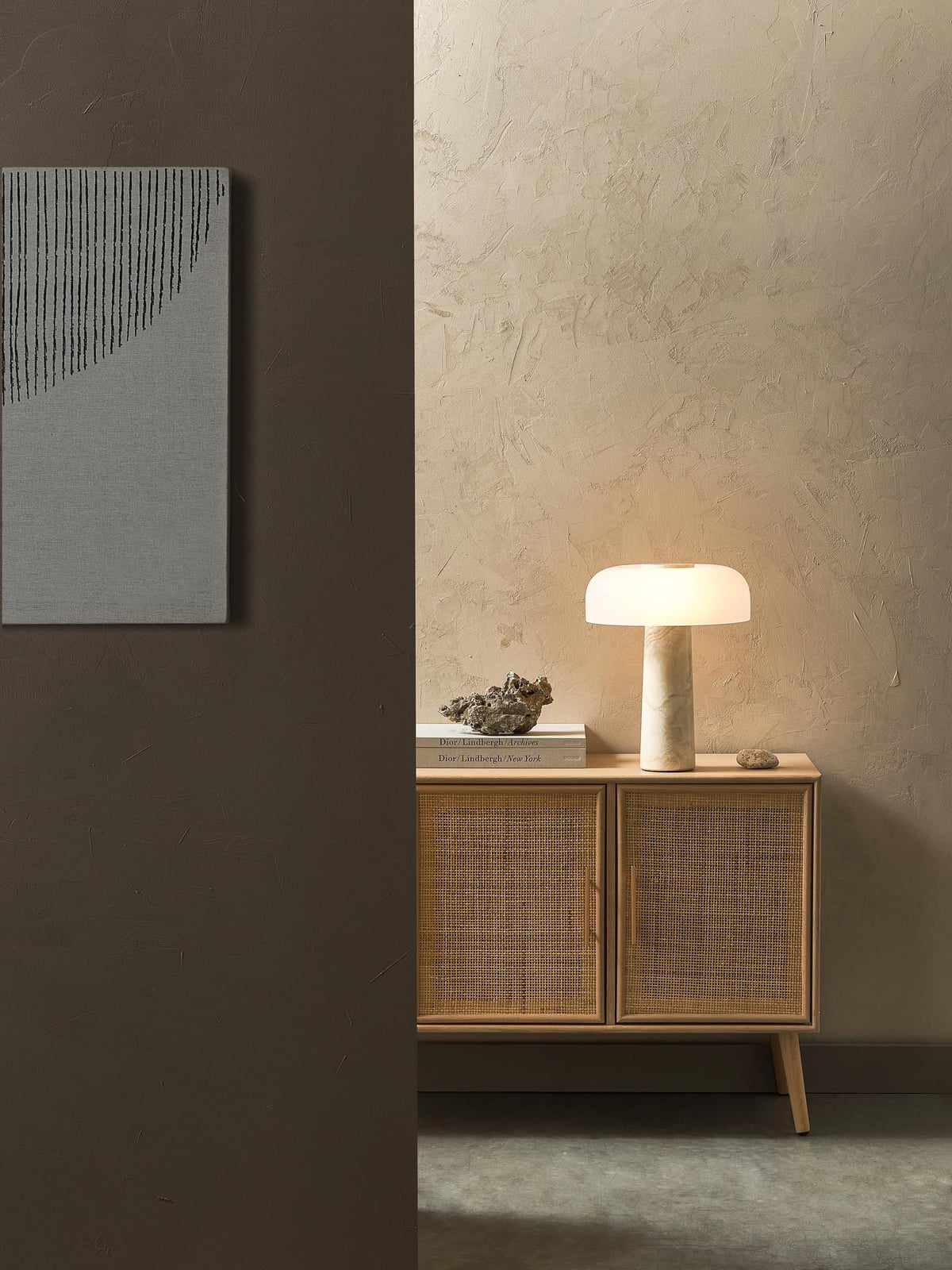 Garrow Table Lamp with Travertine Base