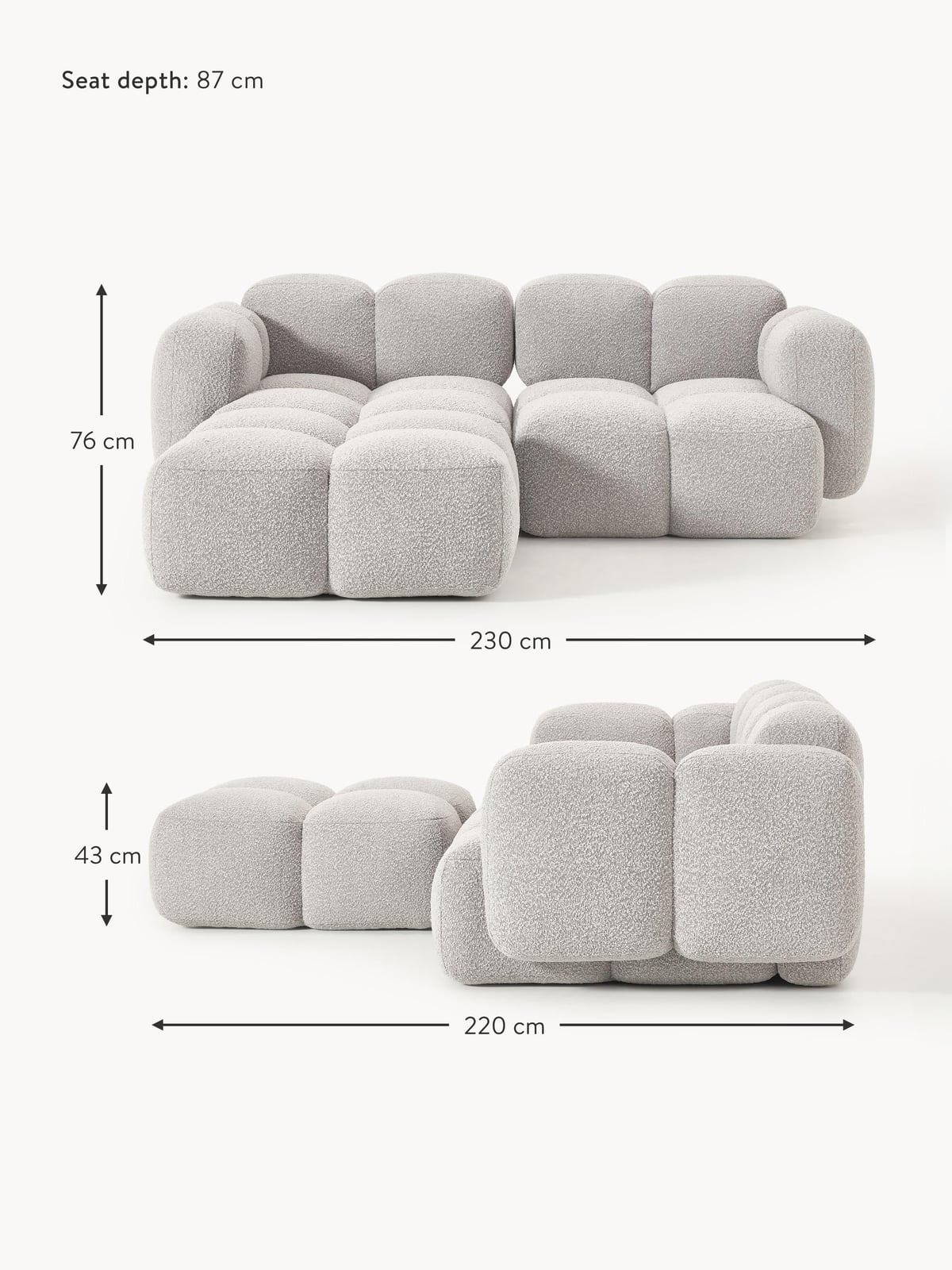 Hawkridge Bouclé Modular Sofa (2-seater) with Ottoman (left/right)