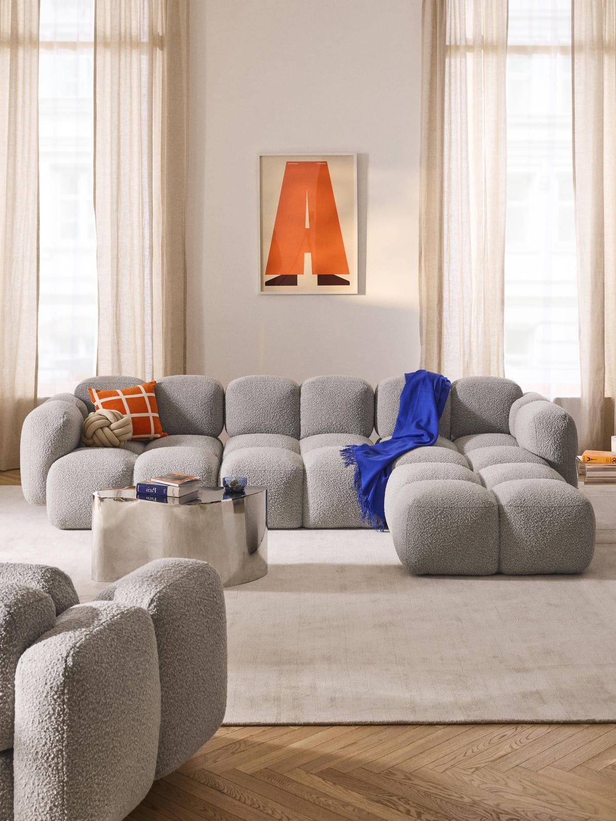Hawkridge Bouclé Modular Sofa (4-seater) with Ottoman (left/right)