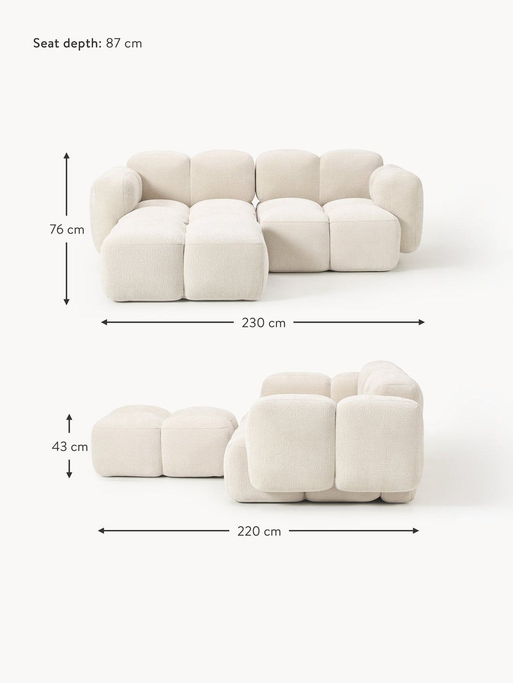Hawkridge Modular Sofa (2-seater) with Ottoman (left/right)