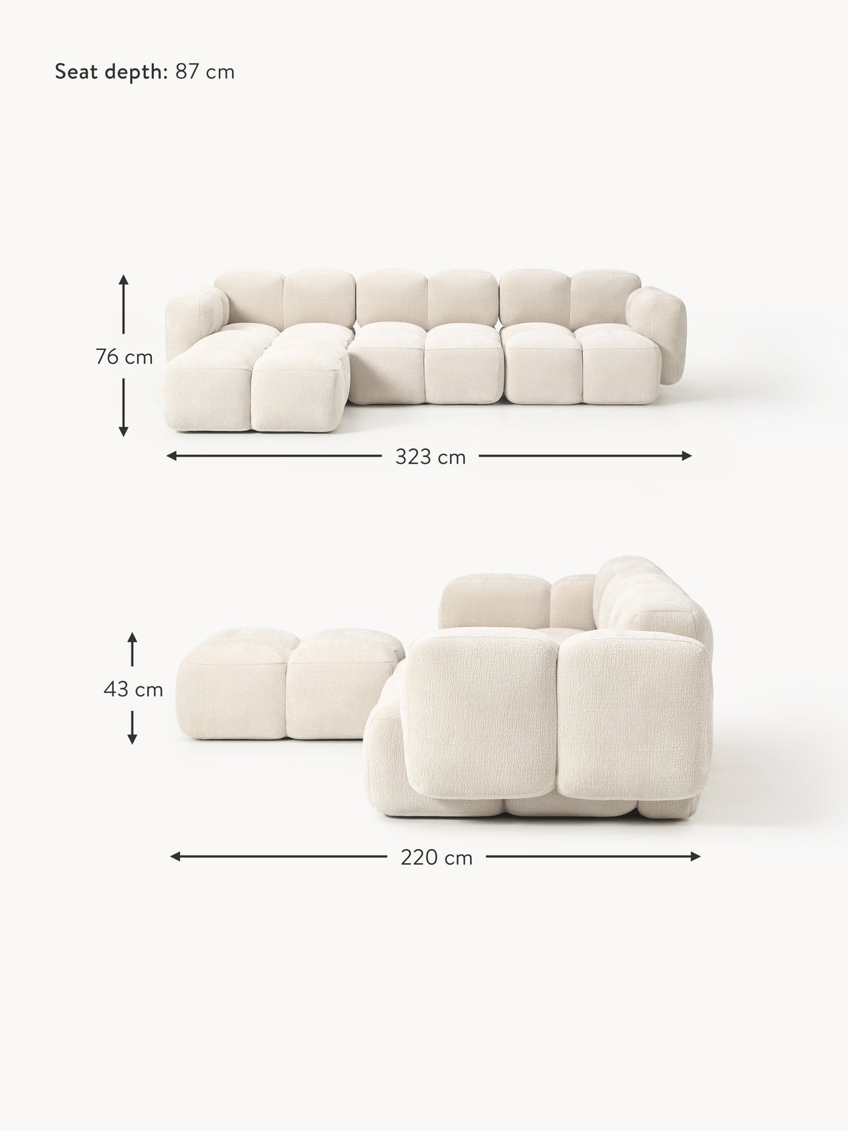 Hawkridge Modular Sofa (4-seater) with Ottoman (left/right)