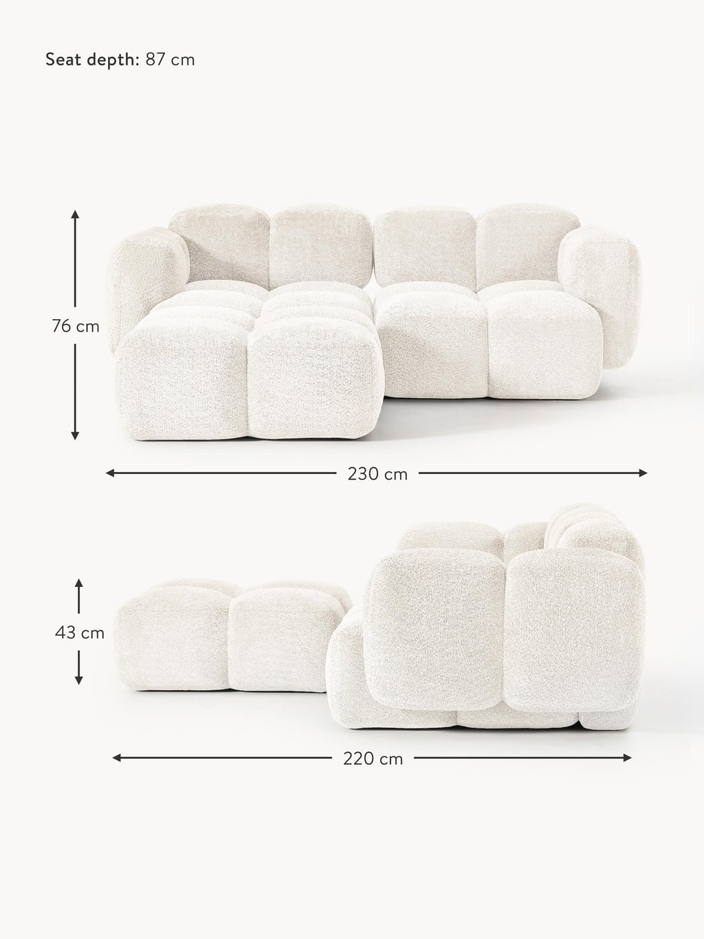Hawkridge Modular Teddy-Bouclé Sofa (2-seater) with Ottoman (left/right)