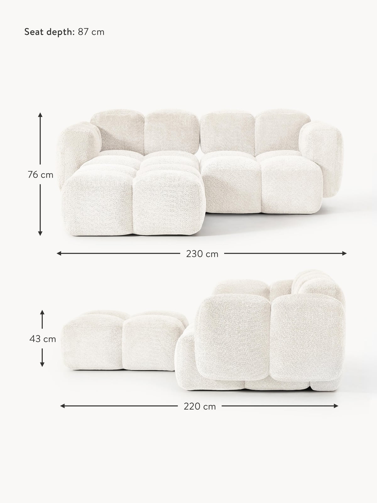 Hawkridge Modular Teddy-Bouclé Sofa (2-seater) with Ottoman (left/right)