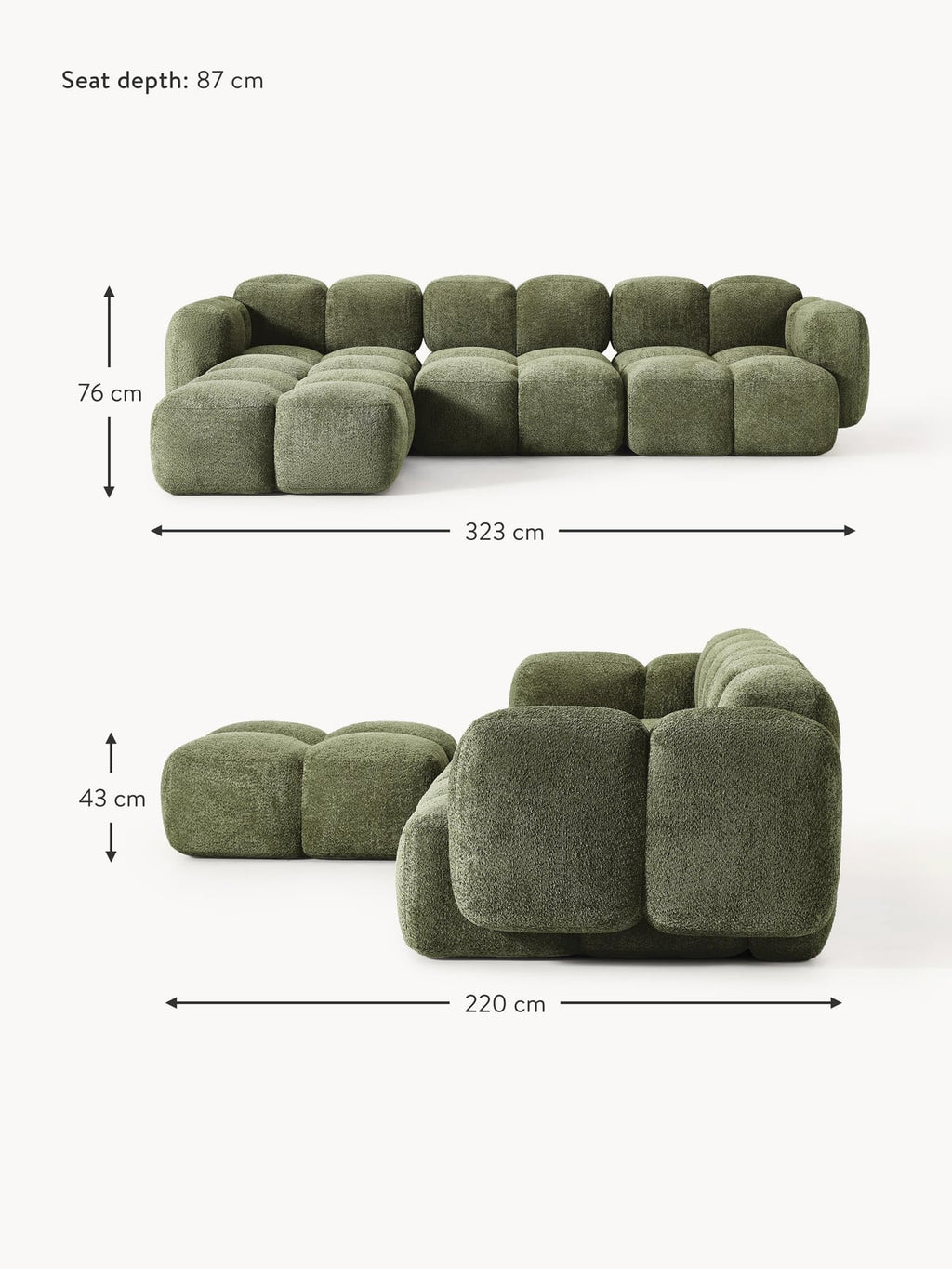 Hawkridge Modular Teddy-Bouclé Sofa (4-seater) with Ottoman