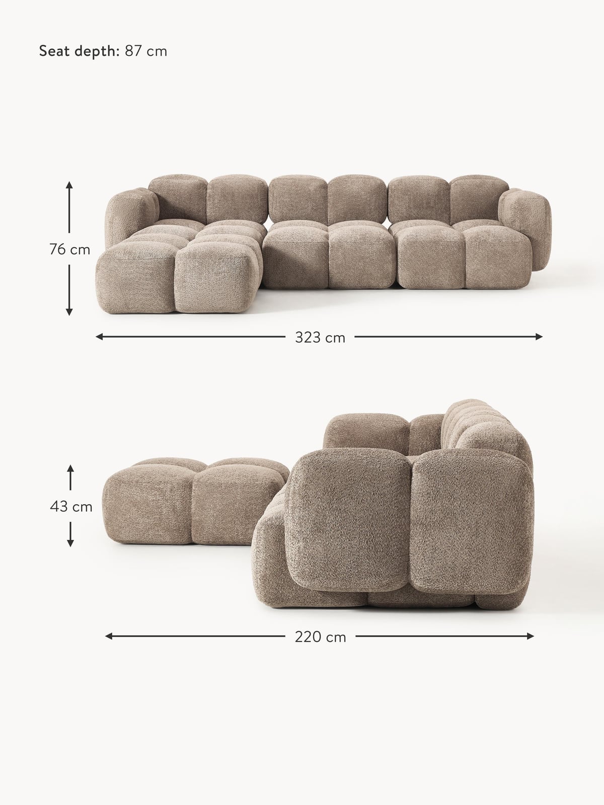 Hawkridge Modular Teddy-Bouclé Sofa (4-seater) with Ottoman (left/right)