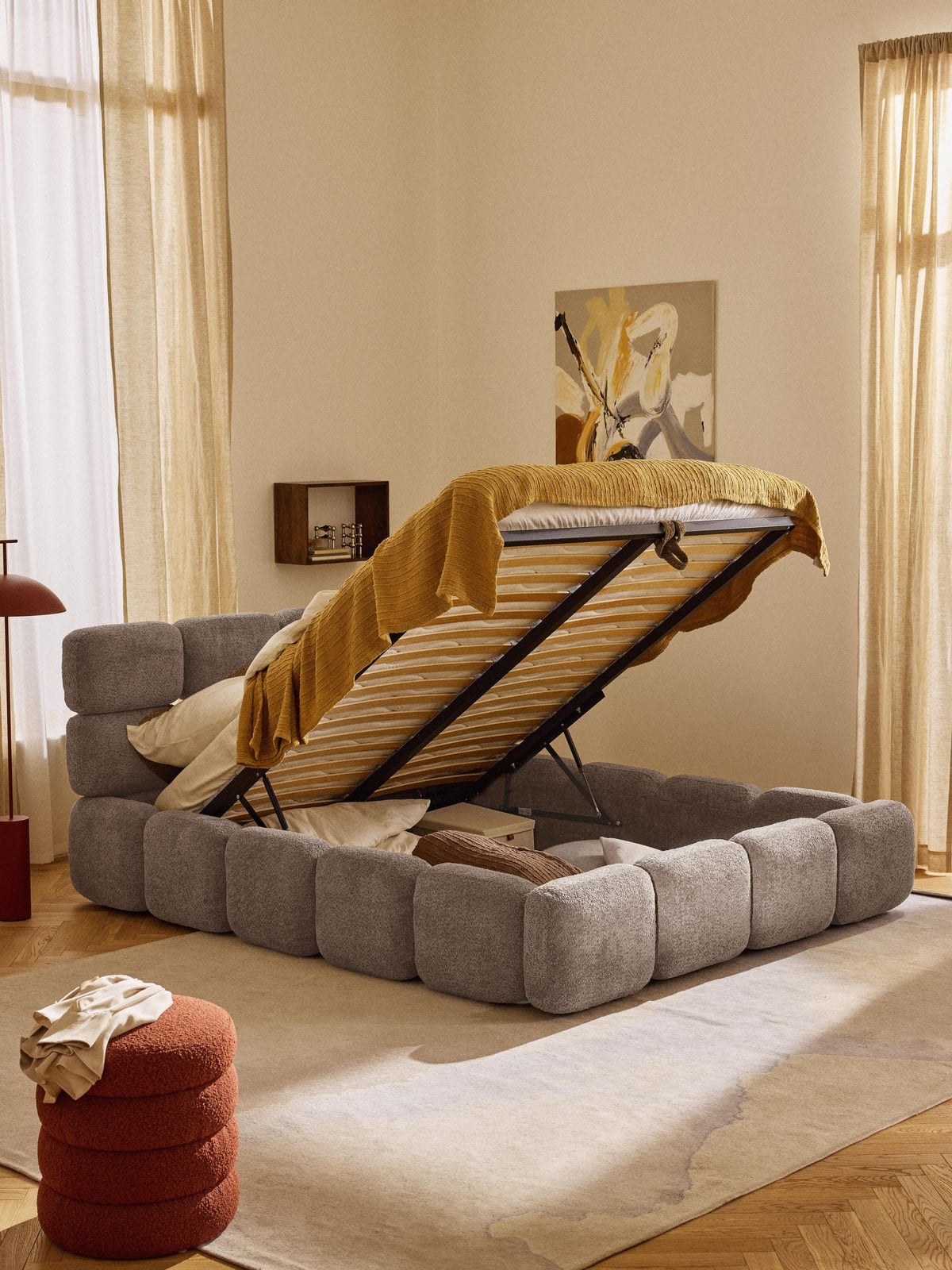 Hawkridge Upholstered Teddy Bouclé Bed with Storage Space