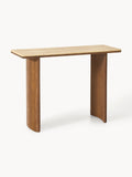 Hensall Oak Wood Console Table with Travertine Table Top