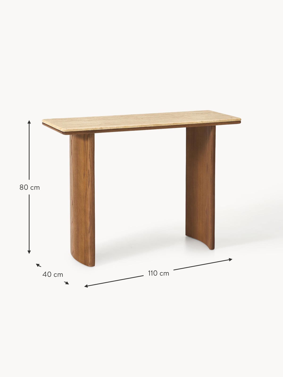 Hensall Oak Wood Console Table with Travertine Table Top
