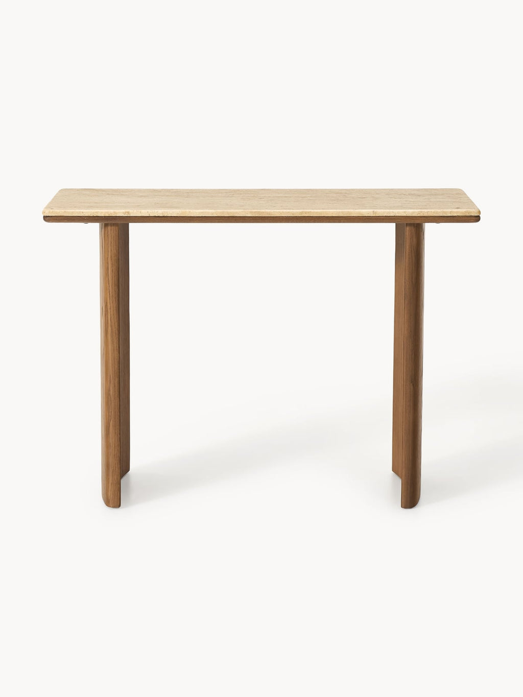 Hensall Oak Wood Console Table with Travertine Table Top